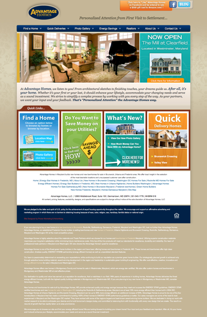 advantageweb power marketing, maryland website design, advantage homes, real estate web design