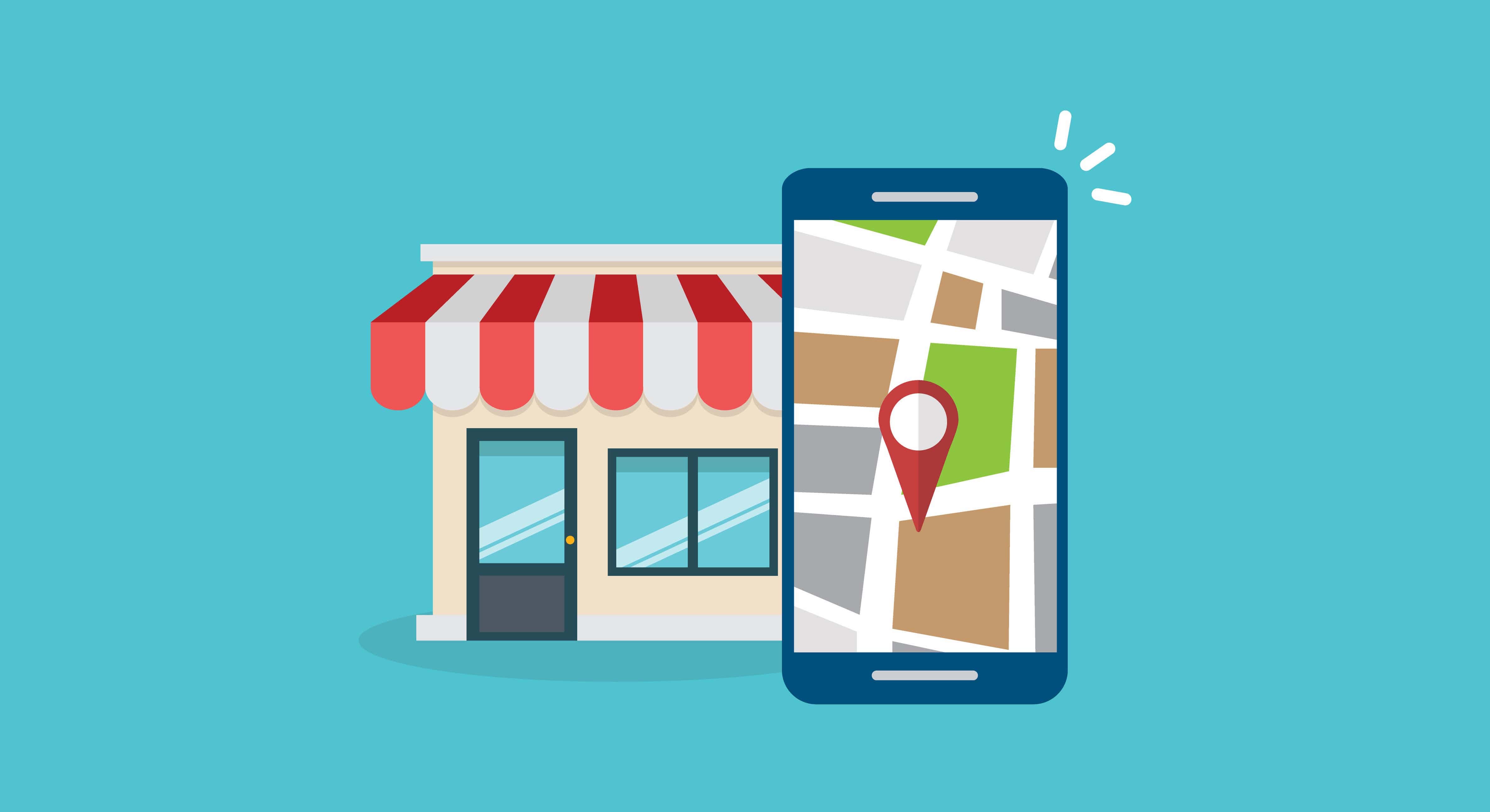 store front and location app on phone