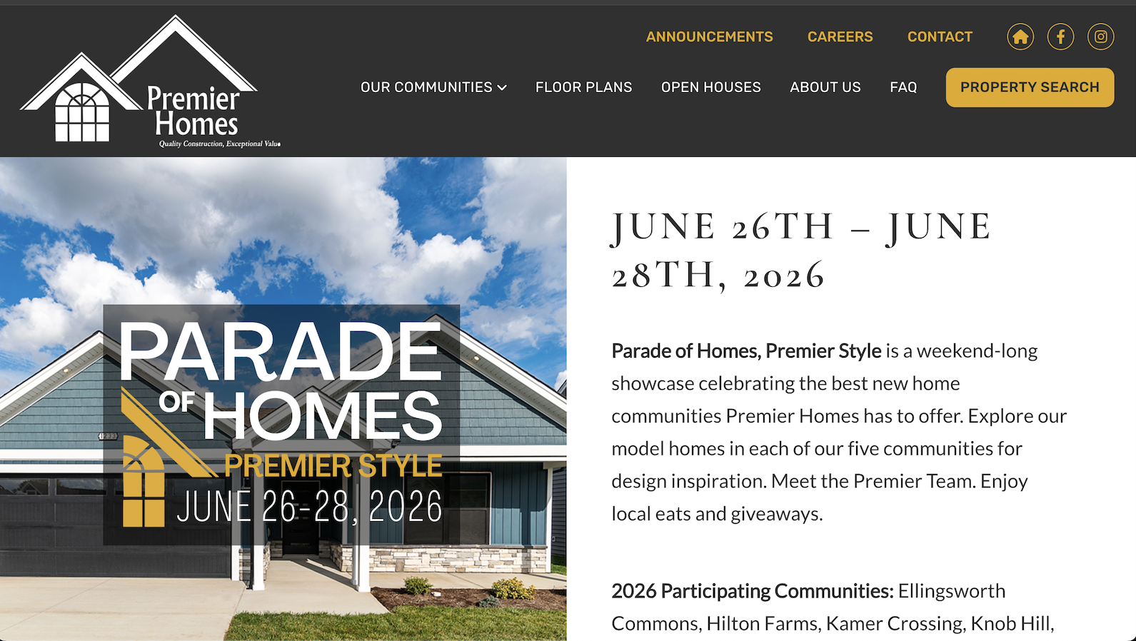 Premier Homes website screenshot
