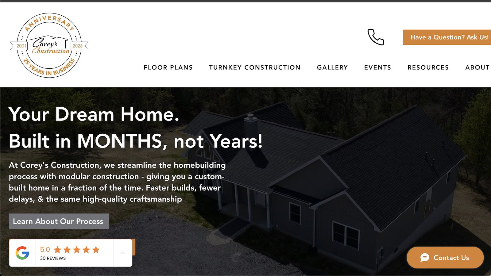 Corey’s Construction (Modular Homes) website screenshot